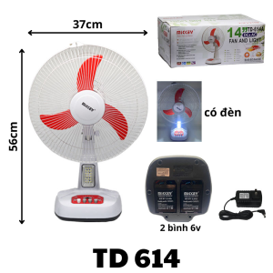 Quạt lững, sạc pin có đèn, củ sạc rời dùng 2 bình 6V TD 614